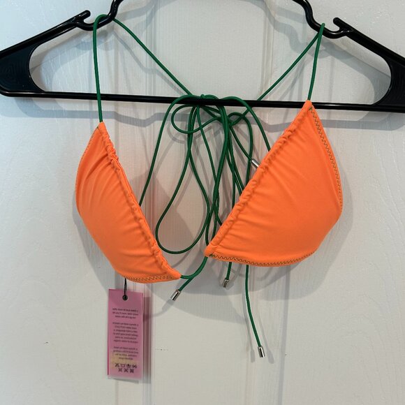 OneOne NWT Orange Tie String Bikini Top, M - Picture 2 of 7